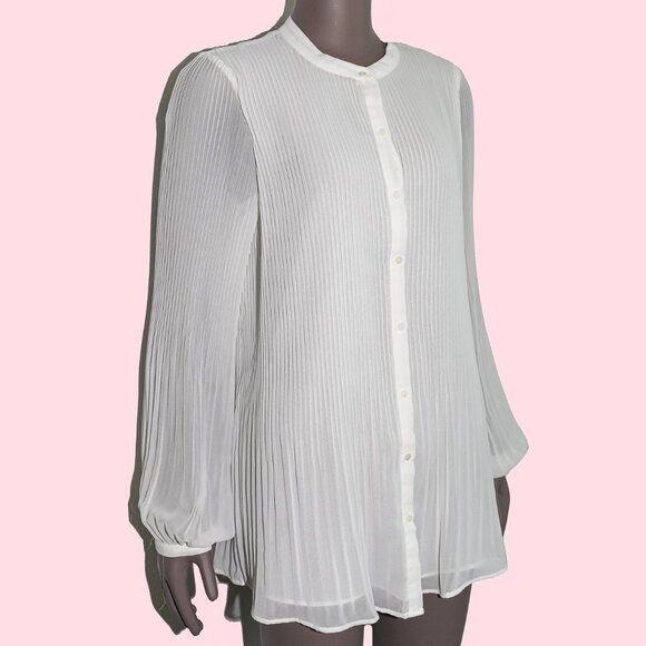 Zara White Pleated Button Down Pleated Blouse Size Medium Workwear Office Top - Picture 1 of 3